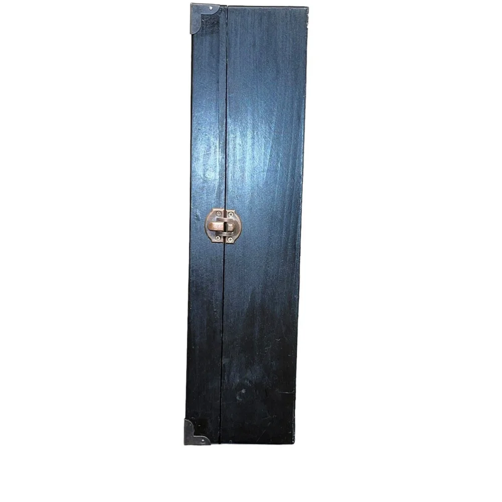 90s VTG Bottle Holder Iris Floral Image Barware Wine Holder Wine Gift Box Wood‎